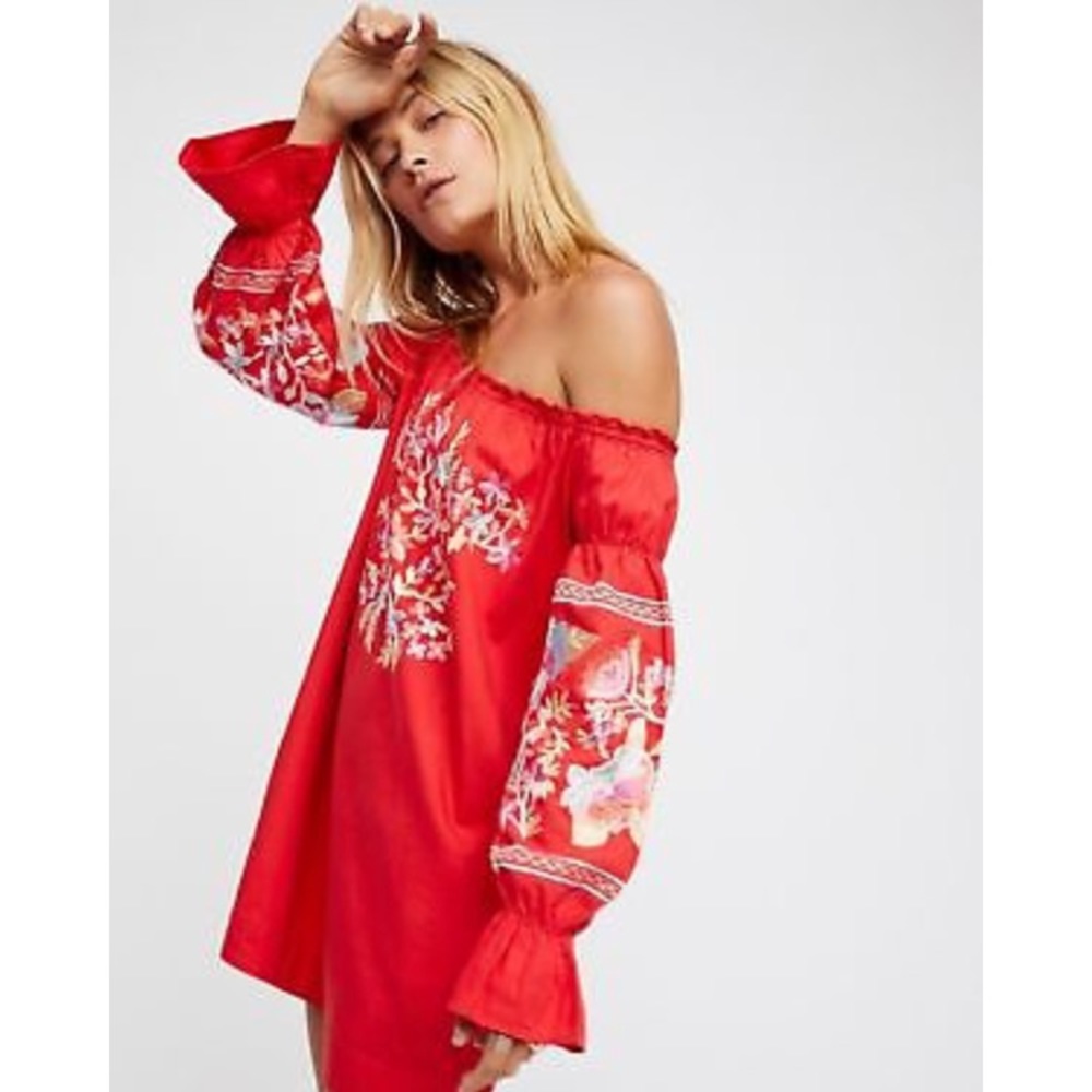 Red Freepeople embroidered Dress! So cute!